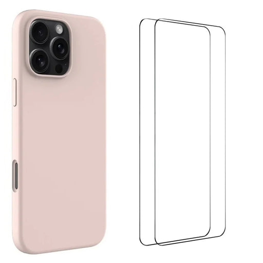WANLONFENG For iPhone 16 Pro Max Phone Case  GJ Series Liquid Silicone TPU Cover Large Cutouts with 2Pcs Screen Film - Pink - 1