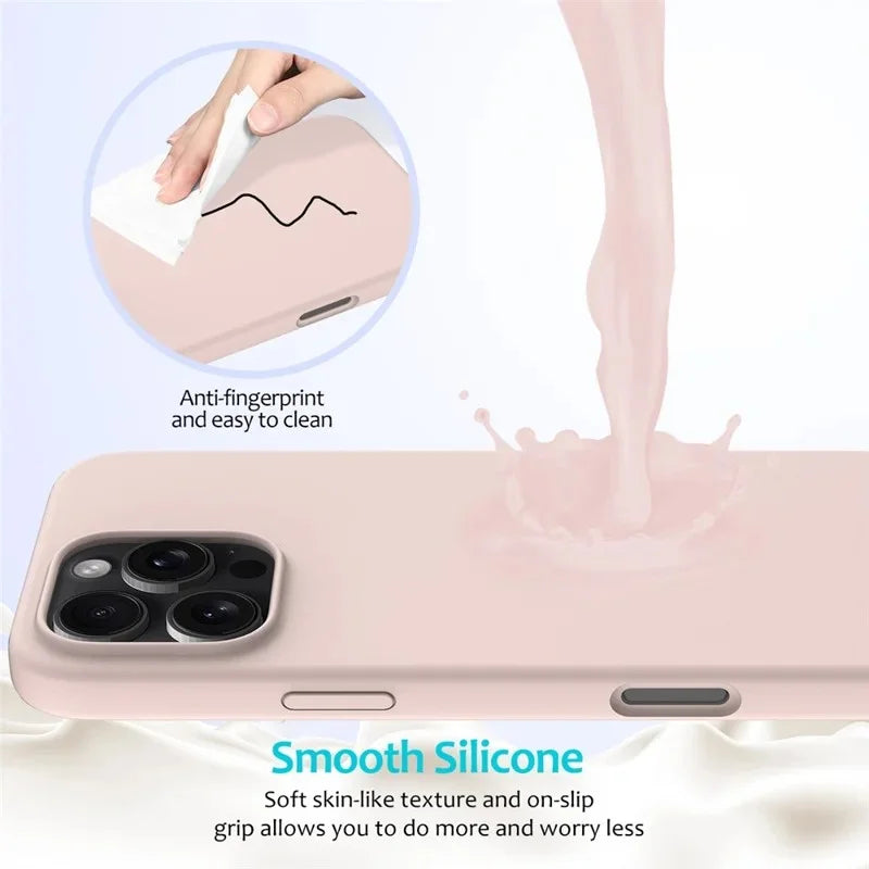 WANLONFENG For iPhone 16 Pro Max Phone Case  GJ Series Liquid Silicone TPU Cover Large Cutouts with 2Pcs Screen Film - Pink - 4