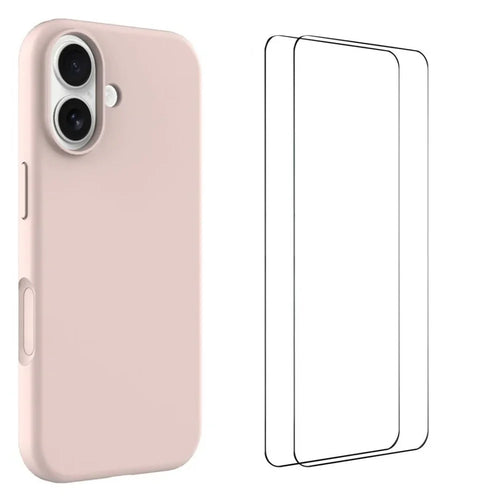 WANLONFENG For iPhone 17 Phone Case  GJ Series Liquid Silicone TPU Cover Large Cutouts with 2Pcs Screen Film - Pink - 1