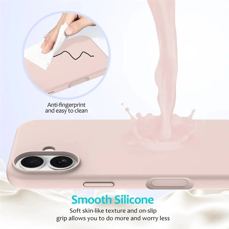 WANLONFENG For iPhone 17 Phone Case  GJ Series Liquid Silicone TPU Cover Large Cutouts with 2Pcs Screen Film - Pink - 4