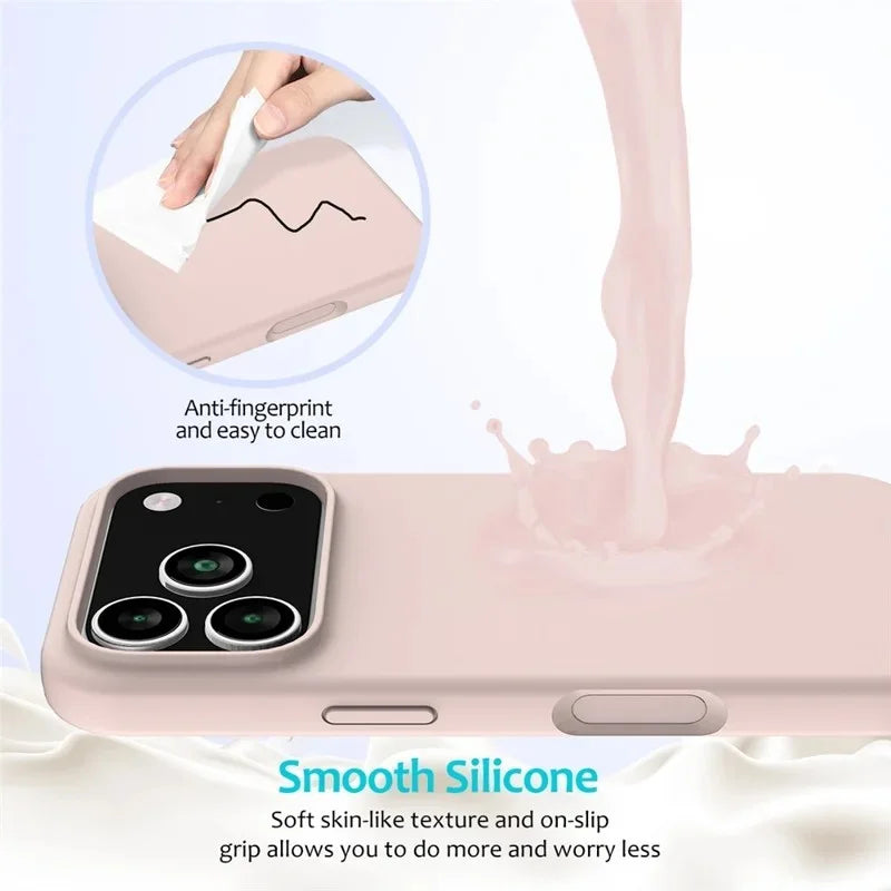 WANLONFENG For iPhone 17 Pro Max Phone Case  GJ Series Liquid Silicone TPU Cover Large Cutouts with 2Pcs Screen Film - Pink - 4