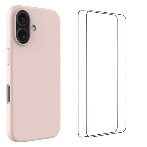 WANLONFENG For iPhone 16 Phone Case  GJ Series Liquid Silicone TPU Cover Large Cutouts with 2Pcs Screen Film - Pink - 1