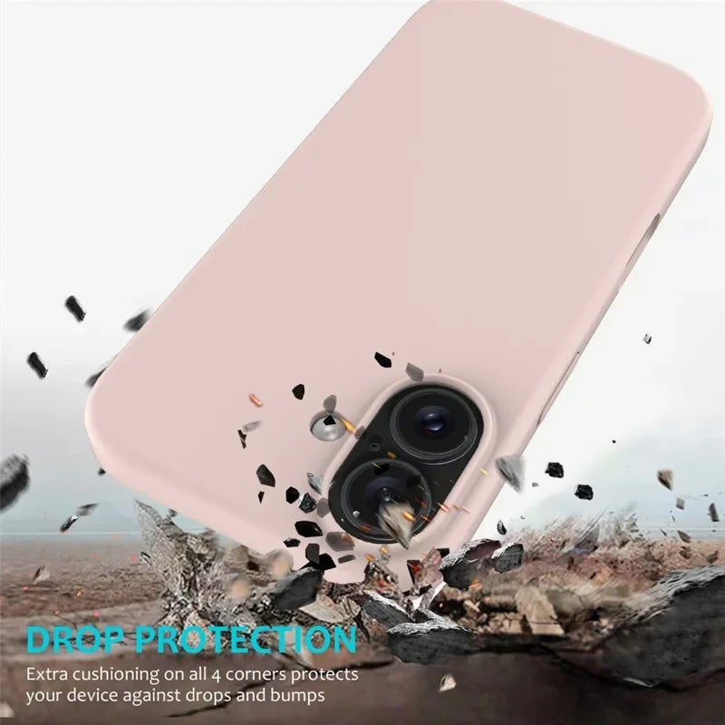 WANLONFENG For iPhone 16 Phone Case  GJ Series Liquid Silicone TPU Cover Large Cutouts with 2Pcs Screen Film - Pink - 3