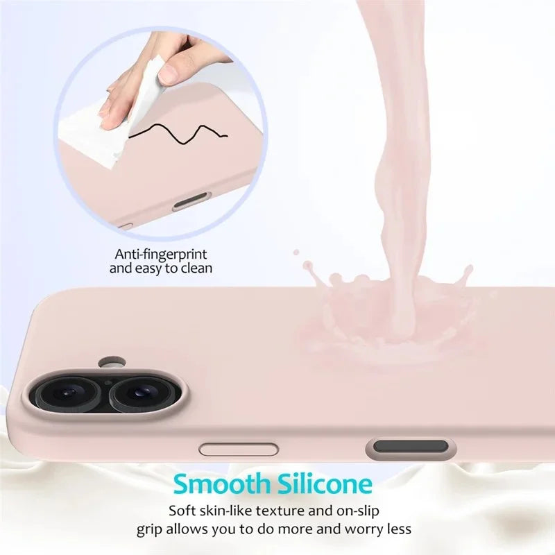 WANLONFENG For iPhone 16 Phone Case  GJ Series Liquid Silicone TPU Cover Large Cutouts with 2Pcs Screen Film - Pink - 4