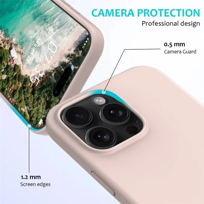 WANLONFENG For iPhone 16 Pro Phone Case  GJ Series Liquid Silicone TPU Cover Large Cutouts with 2Pcs Screen Film - Pink - 2