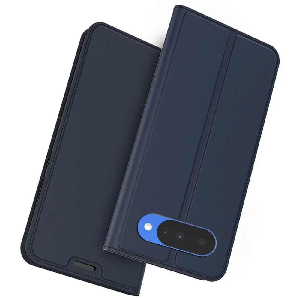 For Google Pixel 10 Case PU Leather Phone Cover with Card Holder Stand - Blue - 1