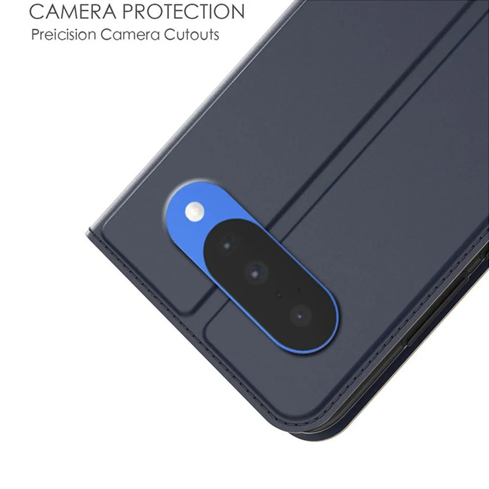 For Google Pixel 10 Case PU Leather Phone Cover with Card Holder Stand - Blue - 5