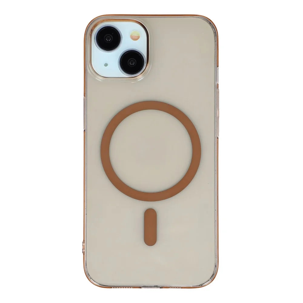 For iPhone 15 Crystal Clear Case Compatible with MagSafe Hard PC Phone Cover - Desert Gold - 3