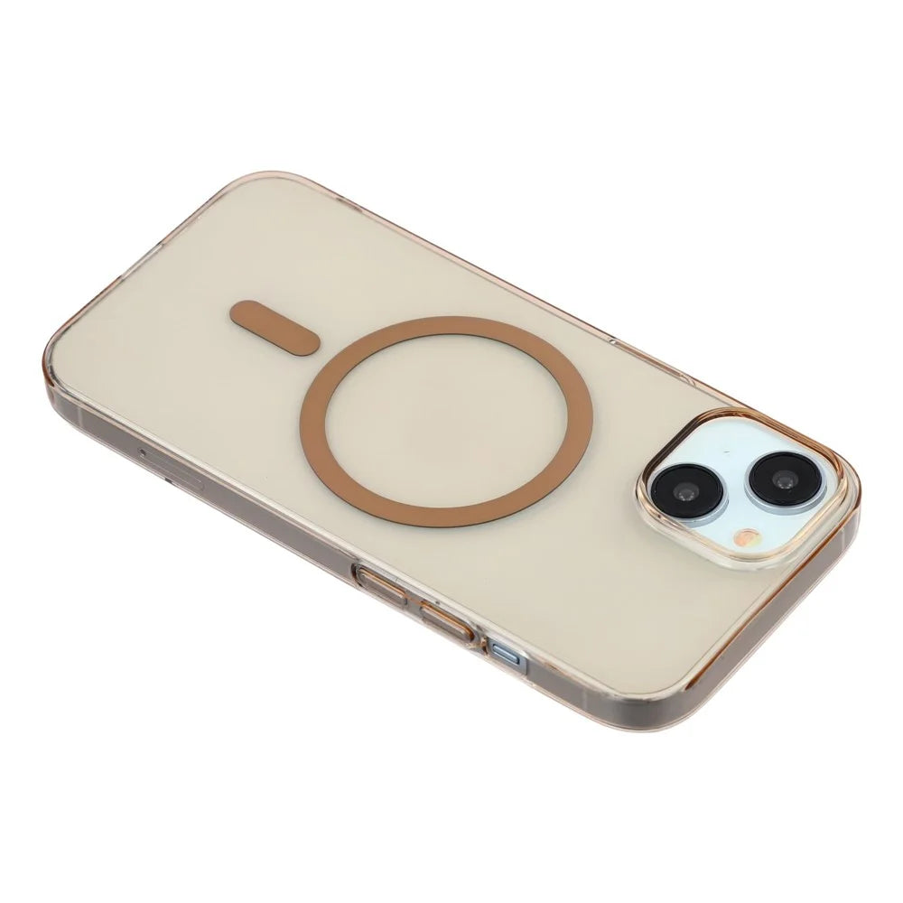 For iPhone 15 Crystal Clear Case Compatible with MagSafe Hard PC Phone Cover - Desert Gold - 5