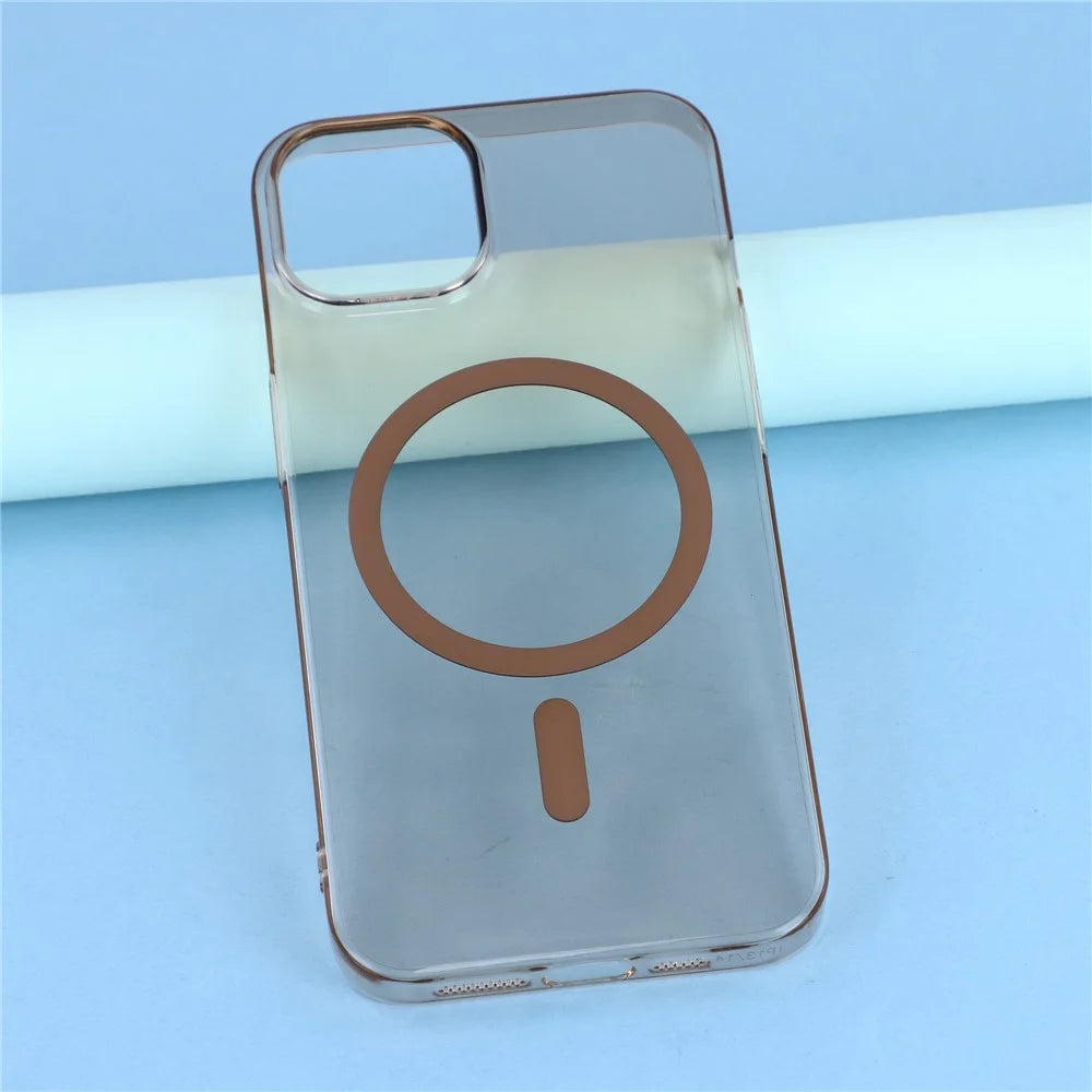 For iPhone 15 Crystal Clear Case Compatible with MagSafe Hard PC Phone Cover - Desert Gold - 6