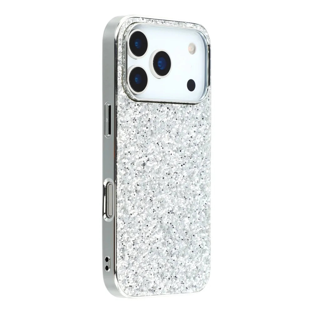 For iPhone 18 Pro / 17 Pro Case TPU + PC Sparkling Glitter Phone Back Cover - Silver - 1