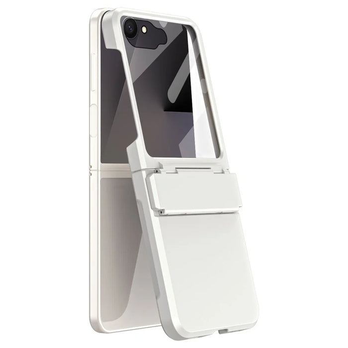 For Samsung Galaxy Z Flip7 5G Case Hard PC Phone Cover with Tempered Glass Rear Screen Protector - White - 2