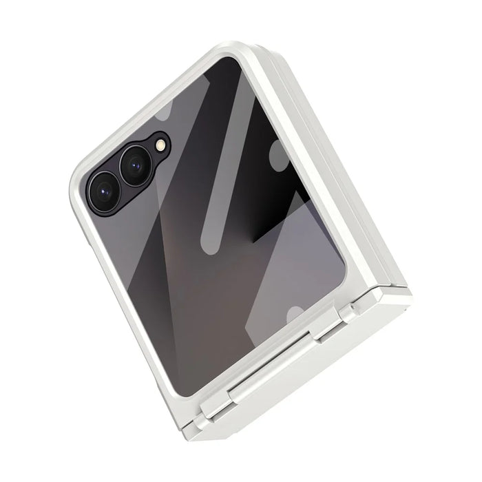 For Samsung Galaxy Z Flip7 5G Case Hard PC Phone Cover with Tempered Glass Rear Screen Protector - White - 3