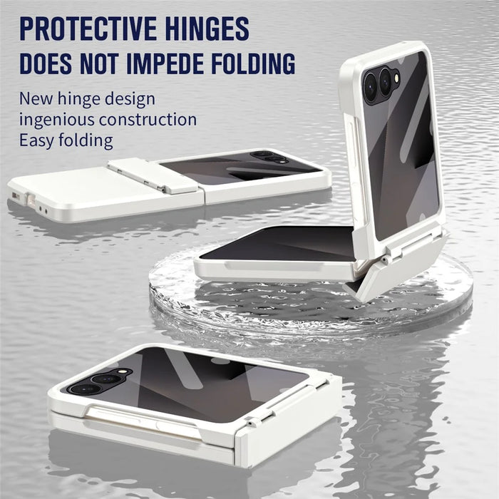 For Samsung Galaxy Z Flip7 5G Case Hard PC Phone Cover with Tempered Glass Rear Screen Protector - White - 4