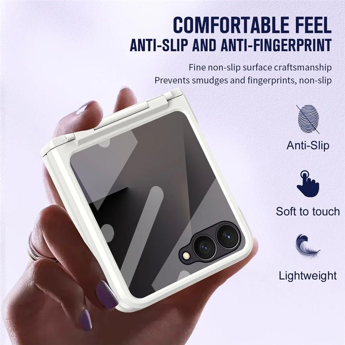 For Samsung Galaxy Z Flip7 5G Case Hard PC Phone Cover with Tempered Glass Rear Screen Protector - White - 7