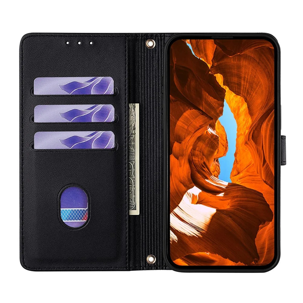 For Samsung Galaxy A18 5G / A18 4G / A17 5G / A17 4G Case Metal I-Buckle PU Leather Wallet Phone Cover - Black - 2
