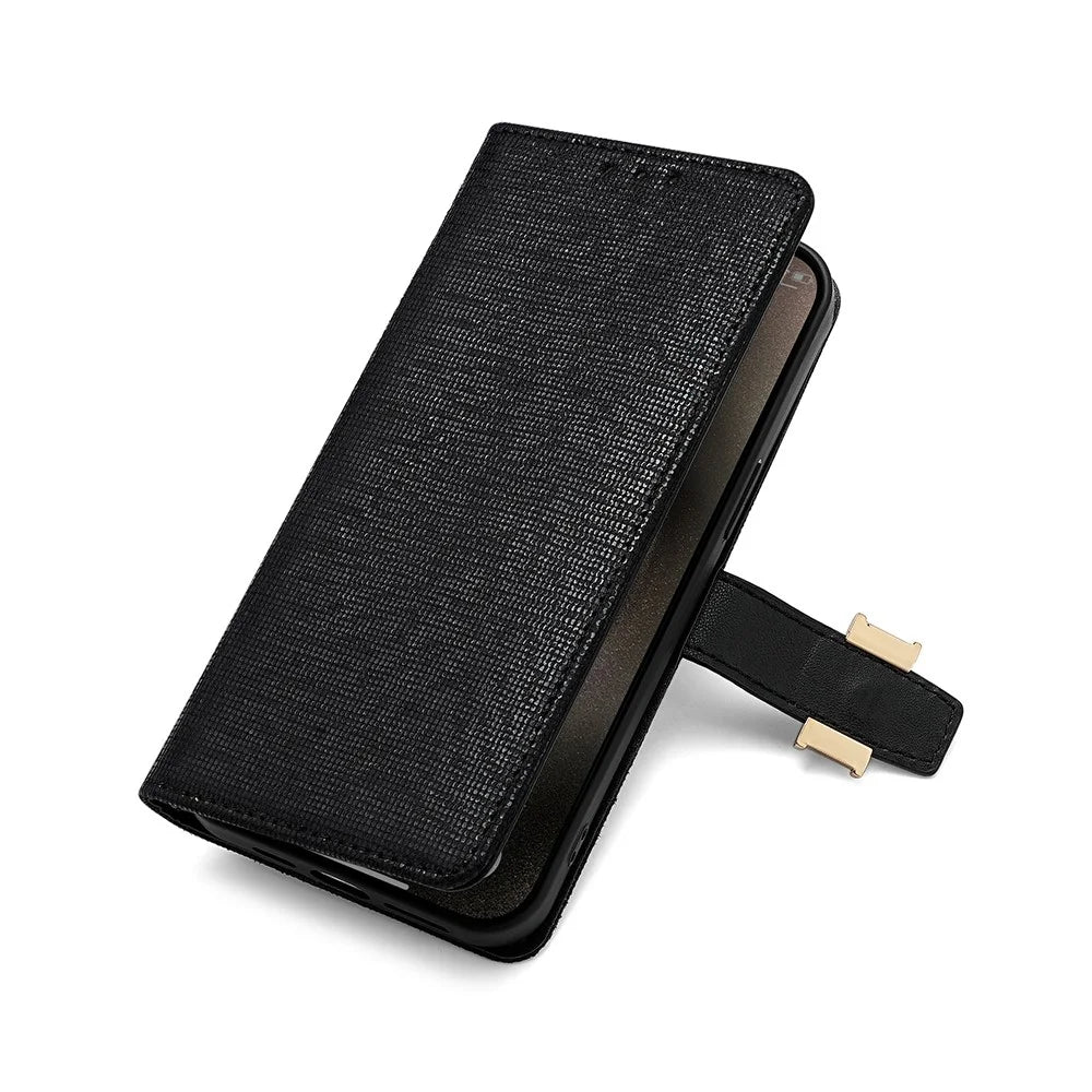 For Samsung Galaxy A18 5G / A18 4G / A17 5G / A17 4G Case Metal I-Buckle PU Leather Wallet Phone Cover - Black - 4