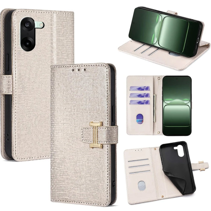 For OnePlus Nord CE5 5G / Ace 5 Racing 5G Case Metal I-Buckle PU Leather Wallet Phone Cover - White - 1