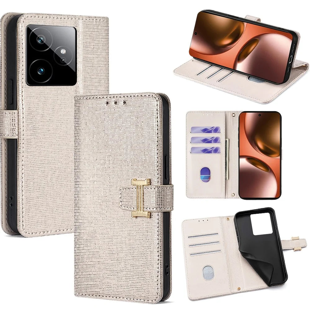 For Realme GT 7 5G Case Metal I-Buckle PU Leather Wallet Phone Cover - White - 1