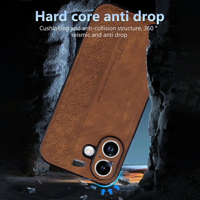 AZNS For iPhone 17 Case Protective PU Leather Covered TPU Phone Shell - Brown - 4