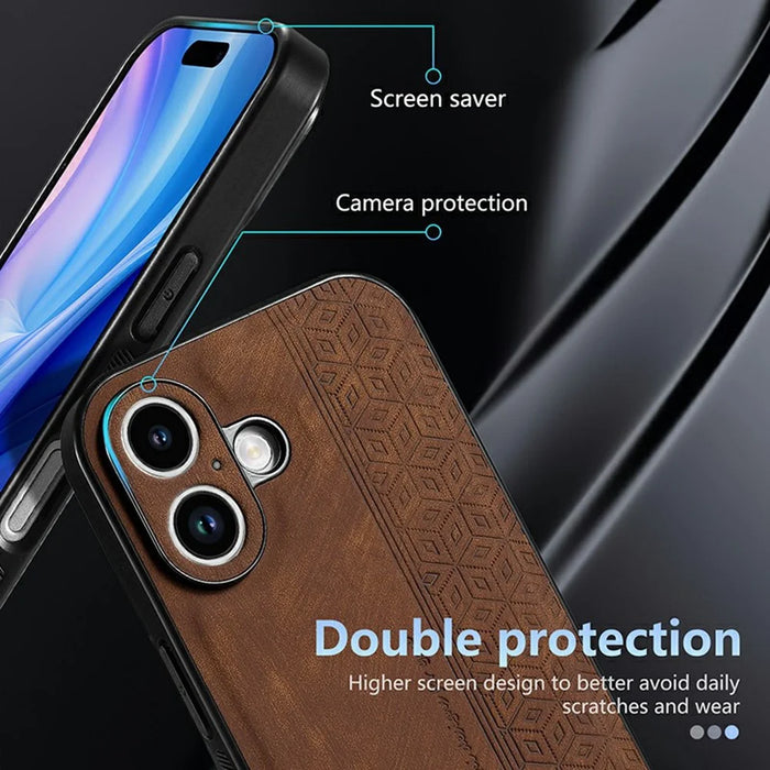 AZNS For iPhone 17 Case Protective PU Leather Covered TPU Phone Shell - Brown - 5