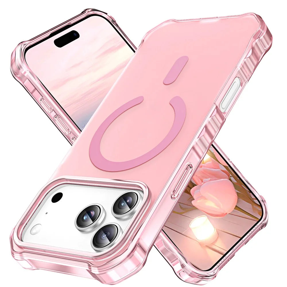 For iPhone 17 Pro Case Compatible with MagSafe Small Wavy Edge PC + TPU Phone Cover - Pink - 1