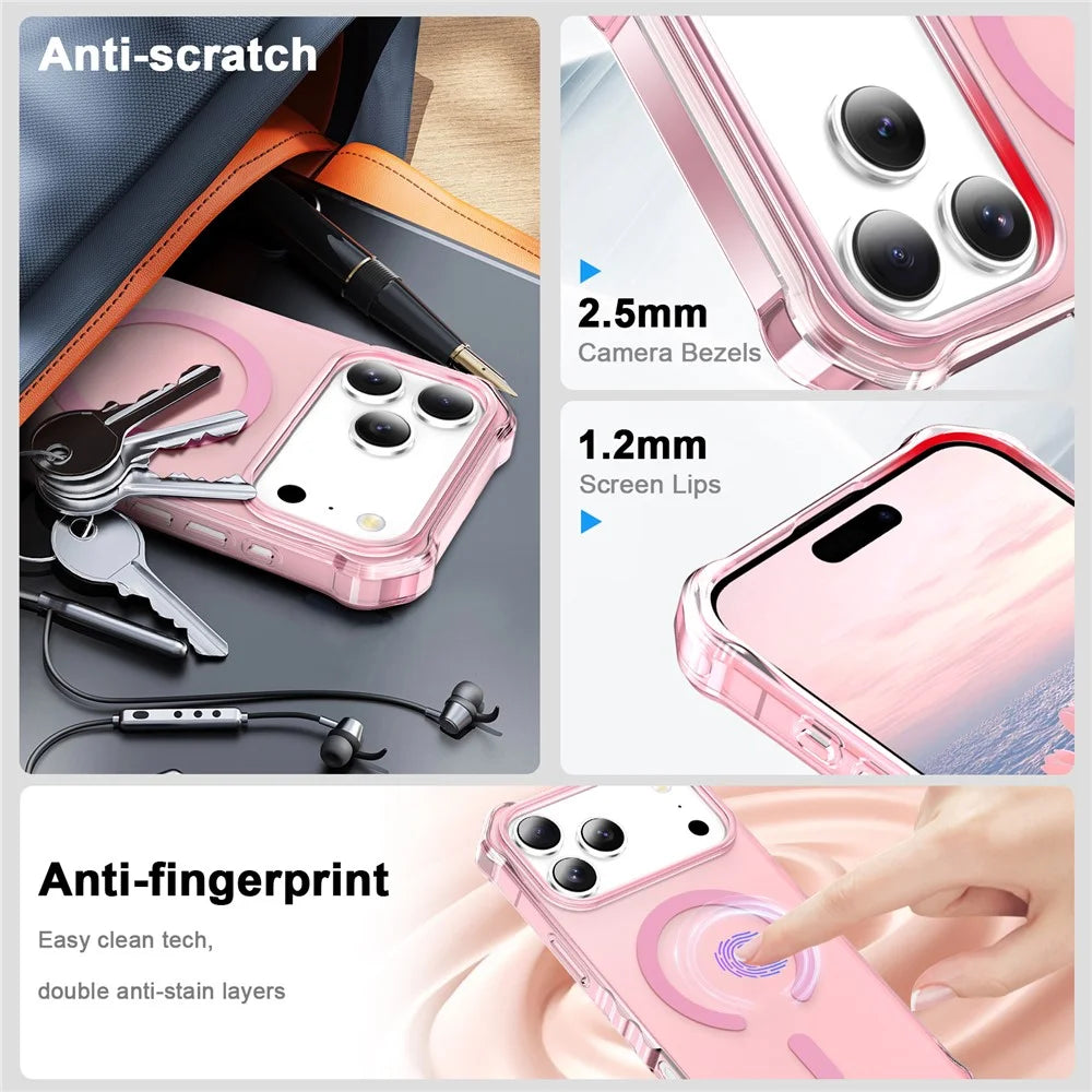 For iPhone 17 Pro Case Compatible with MagSafe Small Wavy Edge PC + TPU Phone Cover - Pink - 4