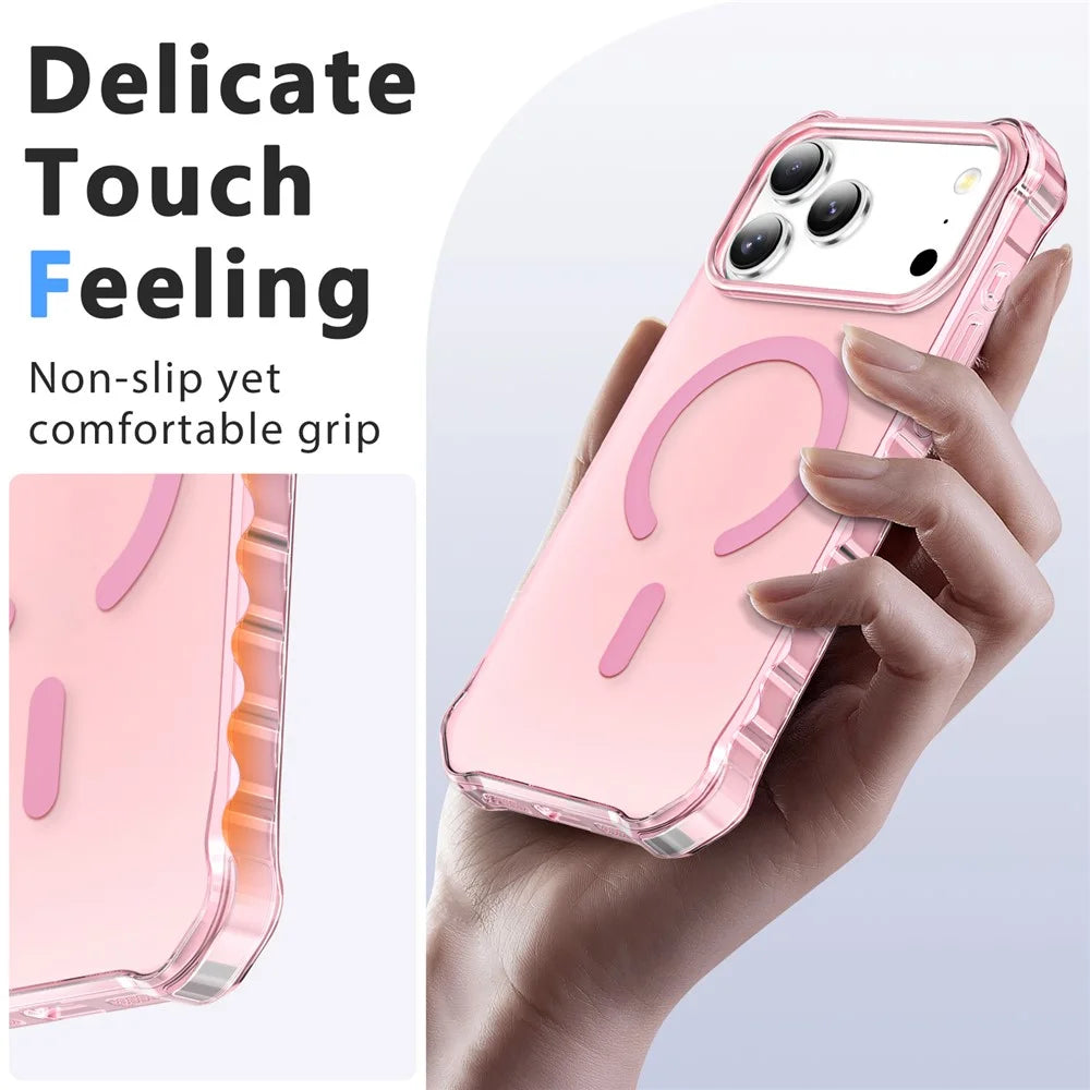 For iPhone 17 Pro Case Compatible with MagSafe Small Wavy Edge PC + TPU Phone Cover - Pink - 6