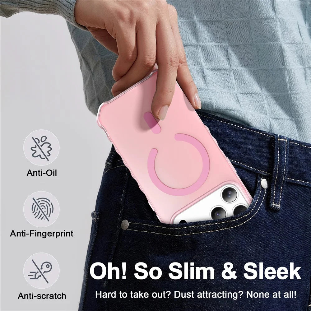 For iPhone 17 Pro Case Compatible with MagSafe Small Wavy Edge PC + TPU Phone Cover - Pink - 7