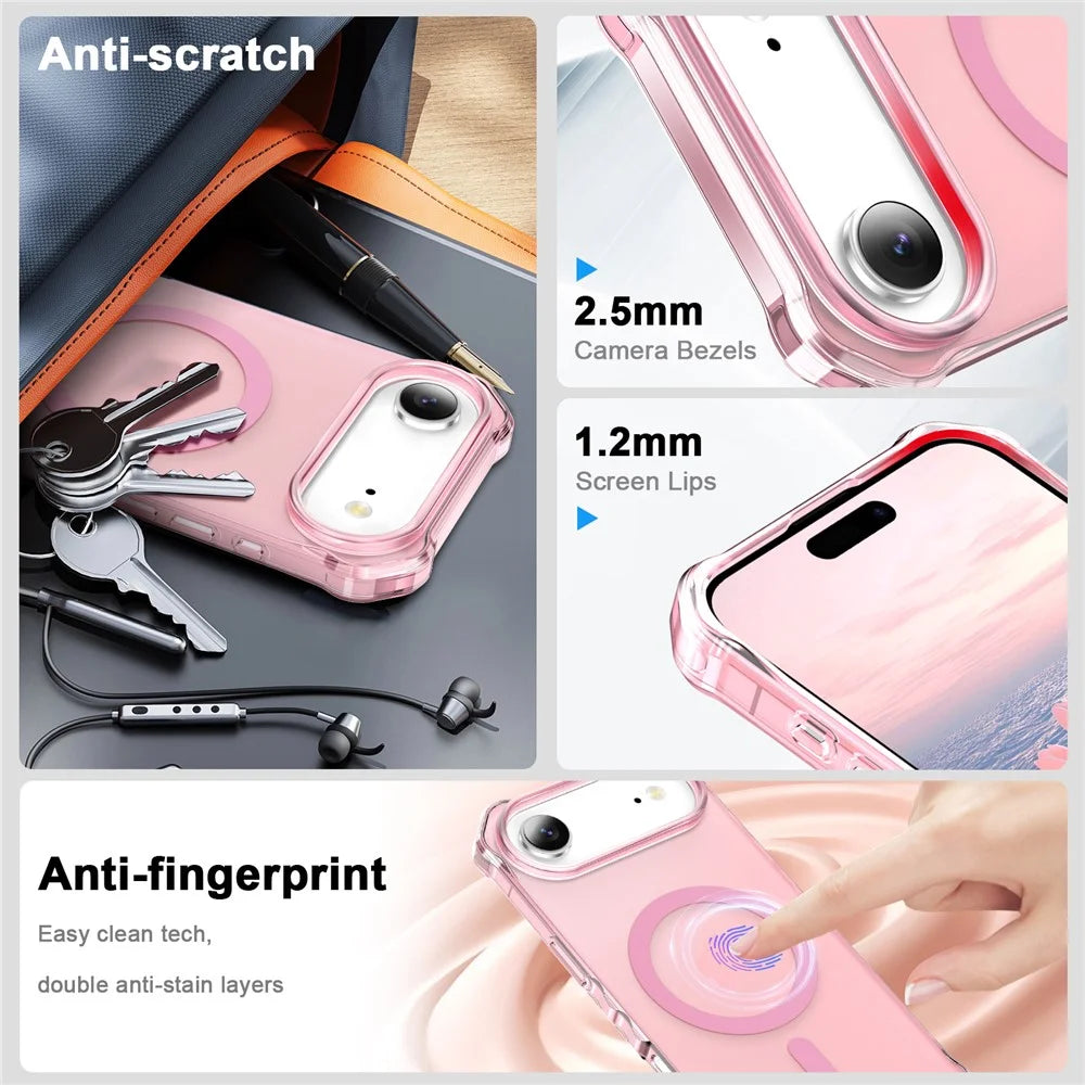 For iPhone 17 Case Compatible with MagSafe Small Wavy Edge PC + TPU Phone Cover - Pink - 4