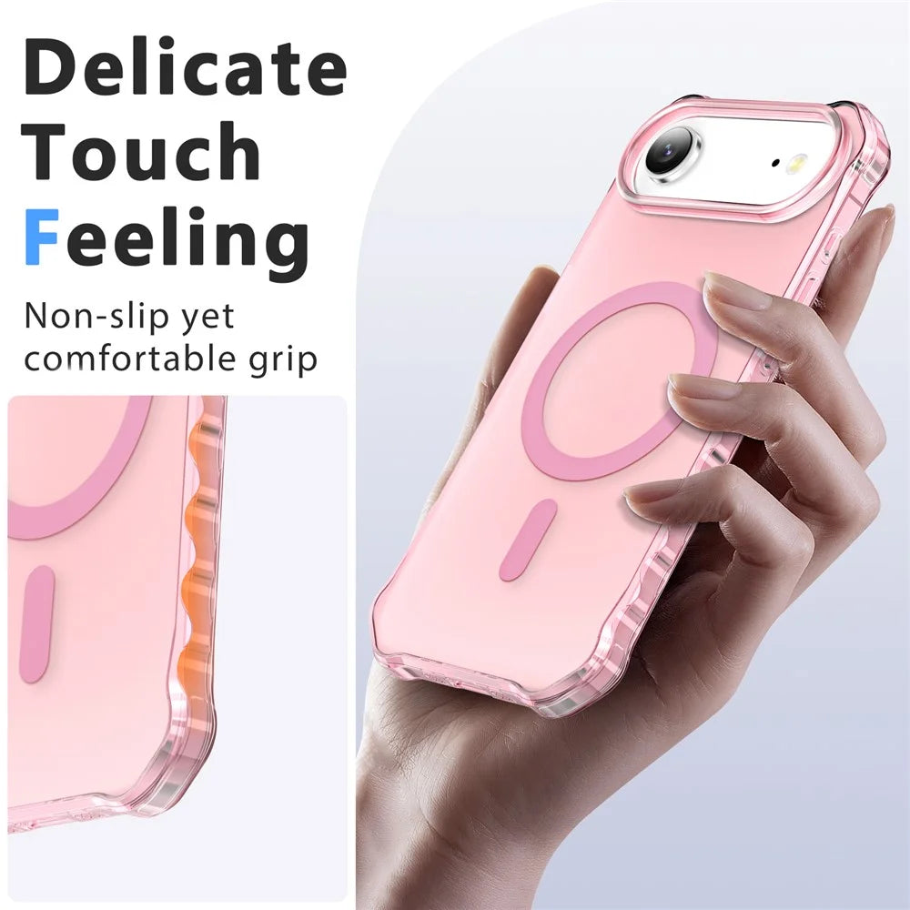 For iPhone 17 Case Compatible with MagSafe Small Wavy Edge PC + TPU Phone Cover - Pink - 6