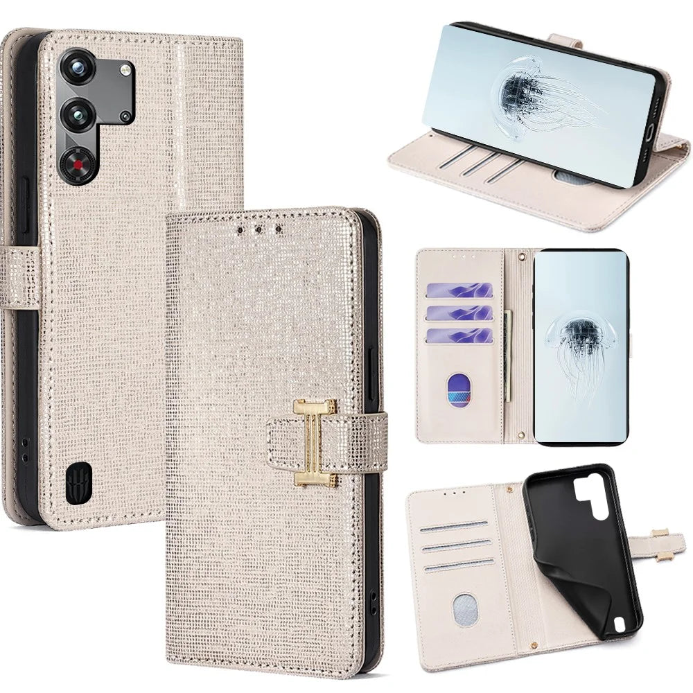 For ZTE nubia Red Magic 10 Pro 5G Case Metal I-Buckle PU Leather Wallet Phone Cover - White - 1