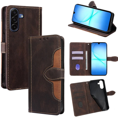For Samsung Galaxy A18 5G / A18 4G / A17 5G / A17 4G Case Leather Wallet Phone Cover with Straw Hat Magnetic Clasp - Brown - 1