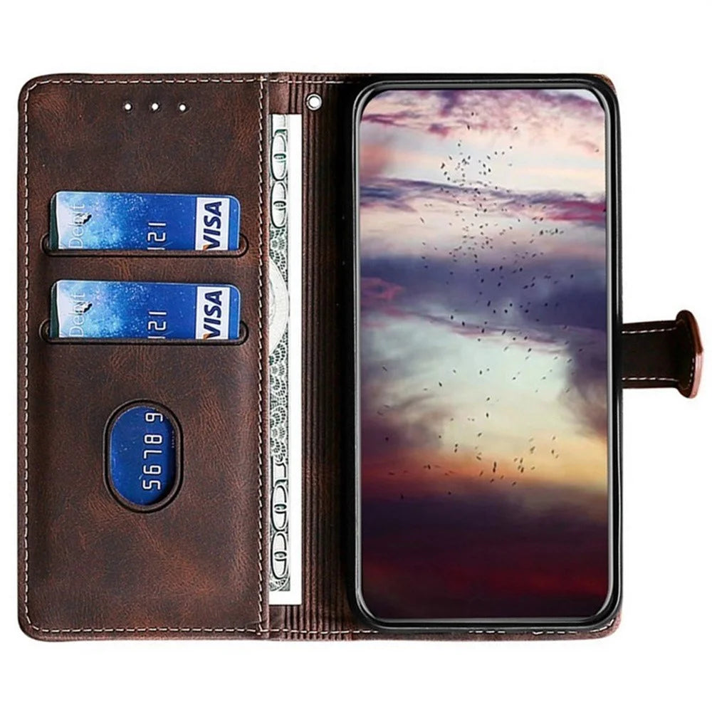 For Samsung Galaxy A18 5G / A18 4G / A17 5G / A17 4G Case Leather Wallet Phone Cover with Straw Hat Magnetic Clasp - Brown - 2