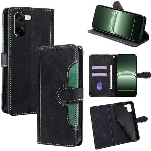 For OnePlus Nord CE5 5G / Ace 5 Racing 5G Case Leather Wallet Phone Cover with Straw Hat Magnetic Clasp - Black - 1