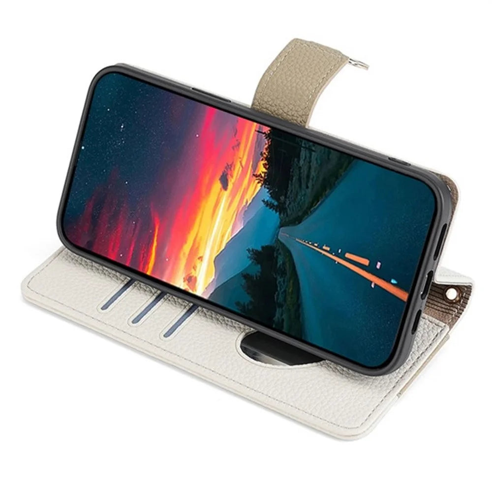 For Samsung Galaxy A18 5G / A18 4G / A17 5G / A17 4G Case Mirror Wallet Leather Phone Cover with Chain Shoulder Strap - White - 3