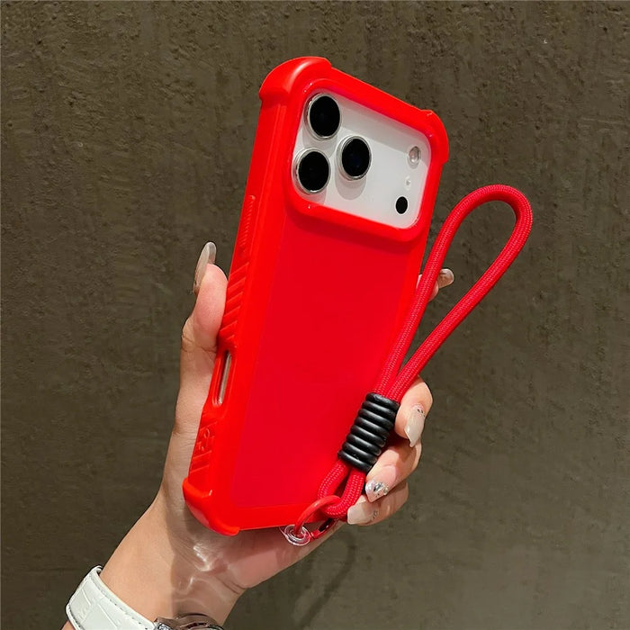 For iPhone 18 Pro Max / 17 Pro Max Case 3 in 1 Shockproof PC TPU Matte Phone Back Cover with Wrist Strap - Red - 1