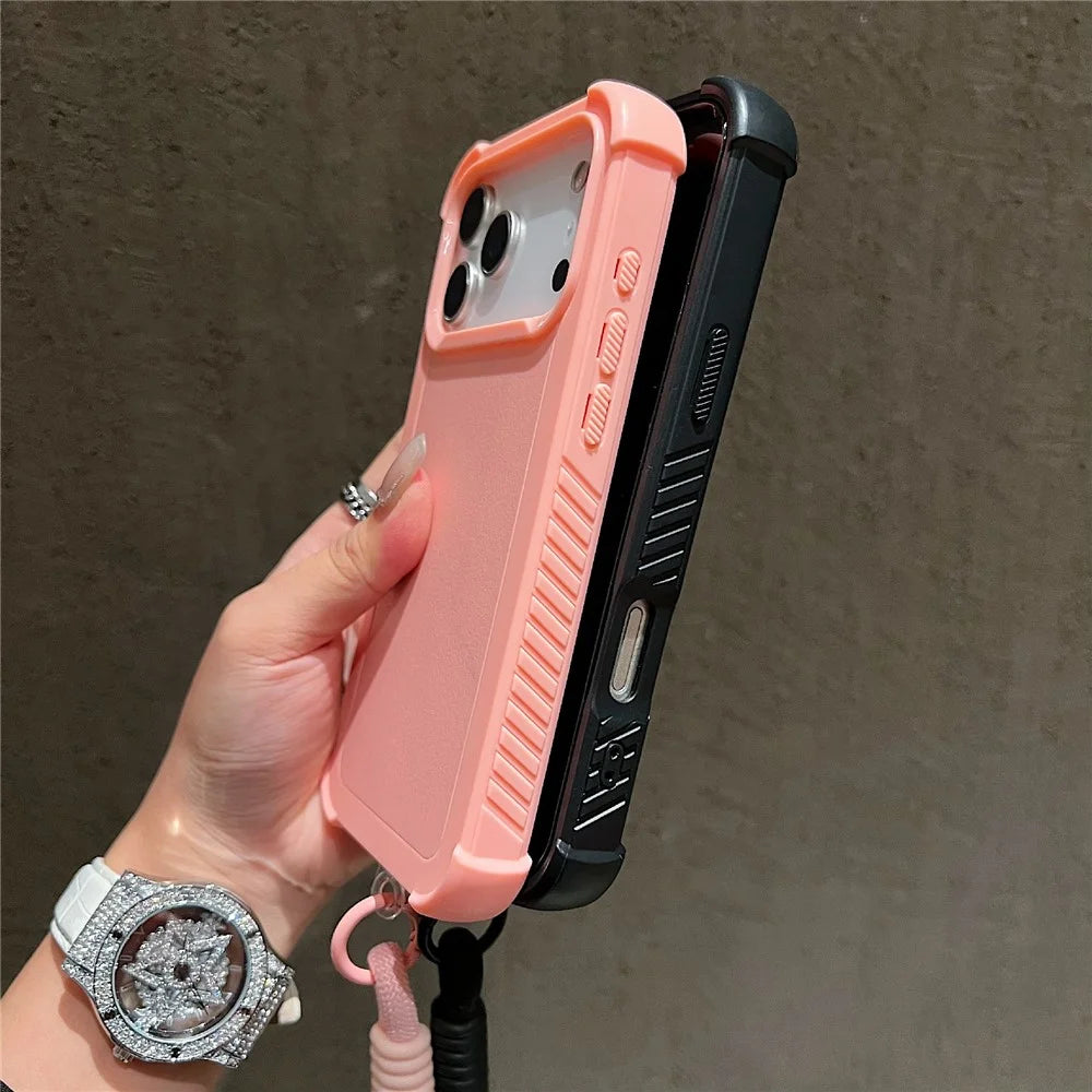 For iPhone 18 Pro / 17 Pro Case 3 in 1 Shockproof PC TPU Matte Phone Back Cover with Wrist Strap - Red - 4