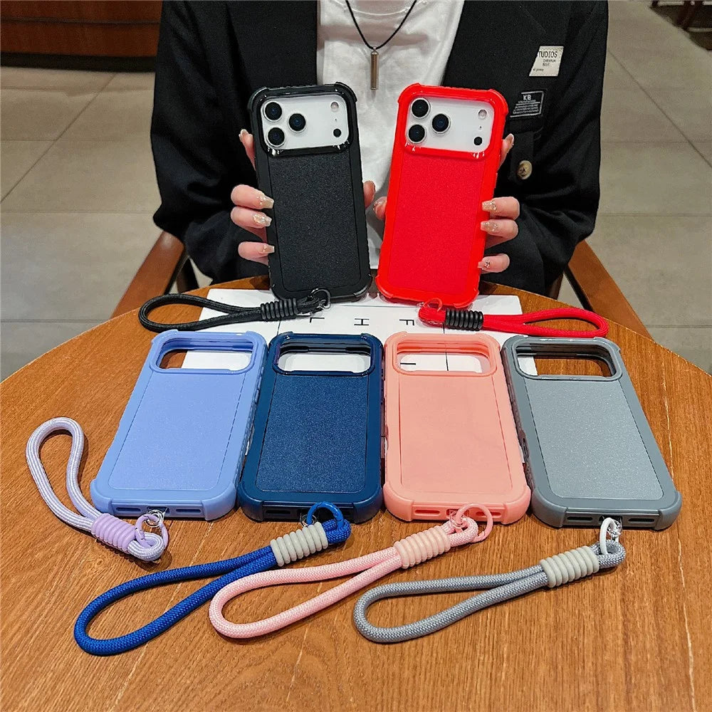 For iPhone 18 Pro / 17 Pro Case 3 in 1 Shockproof PC TPU Matte Phone Back Cover with Wrist Strap - Red - 6