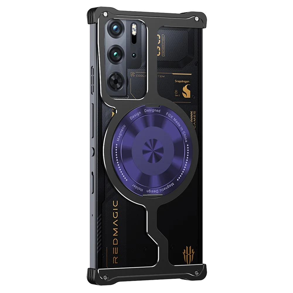 Metal Case for ZTE nubia Red Magic 10 Pro 5G / 10 Prо+ 5G / 10S Pro 5G / 10S Pro+ 5G / 9 Pro 5G / 9 Pro+ 5G / 9S Pro 5G / 9S Pro+ 5G Kickstand Cover - Black / Purple - 1