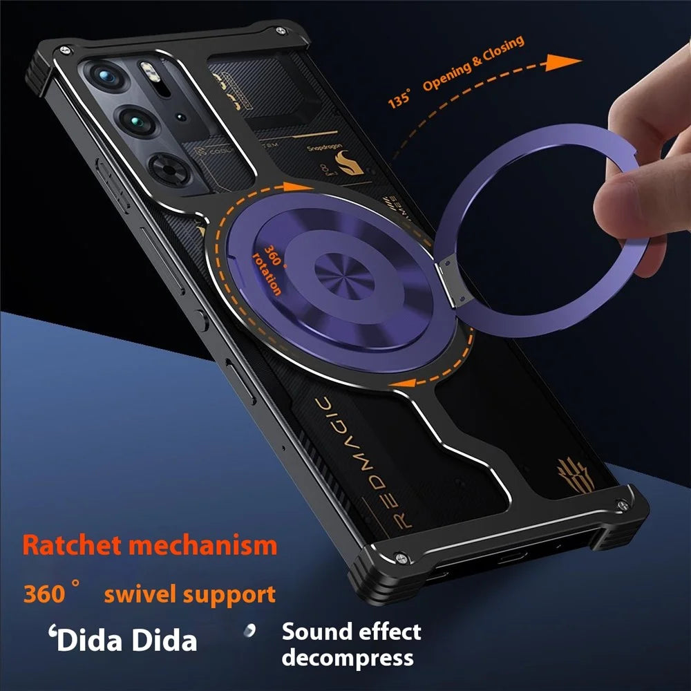 Metal Case for ZTE nubia Red Magic 10 Pro 5G / 10 Prо+ 5G / 10S Pro 5G / 10S Pro+ 5G / 9 Pro 5G / 9 Pro+ 5G / 9S Pro 5G / 9S Pro+ 5G Kickstand Cover - Black / Purple - 4
