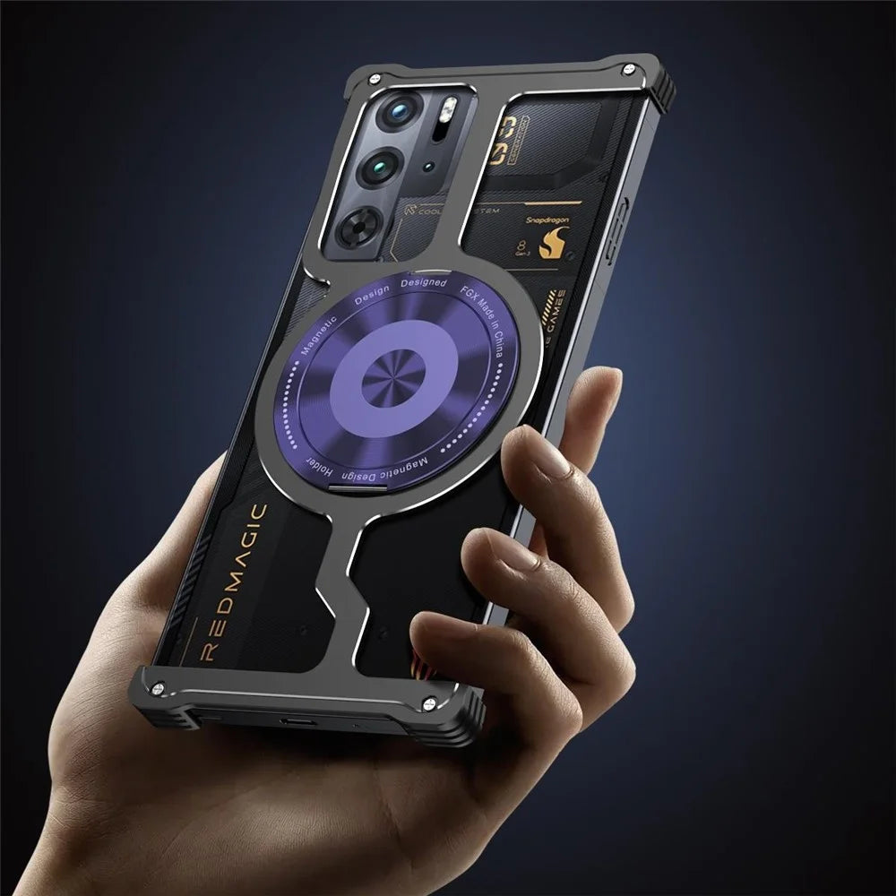 Metal Case for ZTE nubia Red Magic 10 Pro 5G / 10 Prо+ 5G / 10S Pro 5G / 10S Pro+ 5G / 9 Pro 5G / 9 Pro+ 5G / 9S Pro 5G / 9S Pro+ 5G Kickstand Cover - Black / Purple - 6