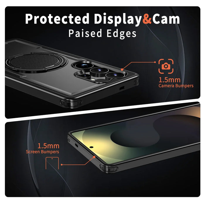 For Samsung Galaxy S24 Ultra Magnetic Case TPU + PC Kickstand Phone Cover - Black - 4