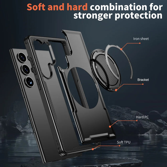 For Samsung Galaxy S24 Ultra Magnetic Case TPU + PC Kickstand Phone Cover - Black - 6