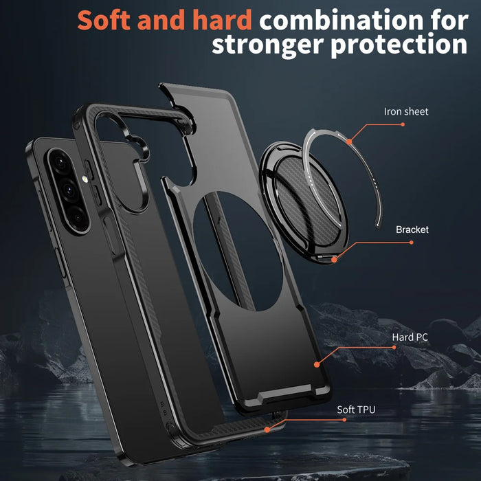 For Samsung Galaxy A26 5G Magnetic Case TPU + PC Kickstand Phone Cover - Black - 6