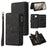 For Google Pixel 8 Zipper Wallet Case with 15 Card Slots and Strap Leather Phone Cover - Black - 1