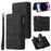 For iPhone 15 Pro Max Zipper Wallet Case with 15 Card Slots and Strap Leather Phone Cover - Black - 1