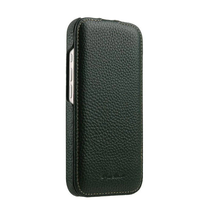 MELKCO For iPhone 17 Pro Max Case Compatible with MagSafe Vertical Flip Genuine Cow Leather + PC Phone Cover - Green - 4