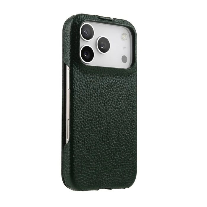 MELKCO For iPhone 17 Pro Max Case Compatible with MagSafe Vertical Flip Genuine Cow Leather + PC Phone Cover - Green - 5