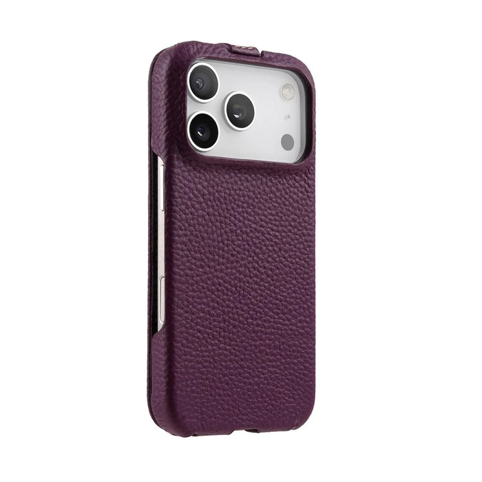 MELKCO For iPhone 17 Pro Case Compatible with MagSafe Vertical Flip Genuine Cow Leather + PC Phone Cover - Purple - 4
